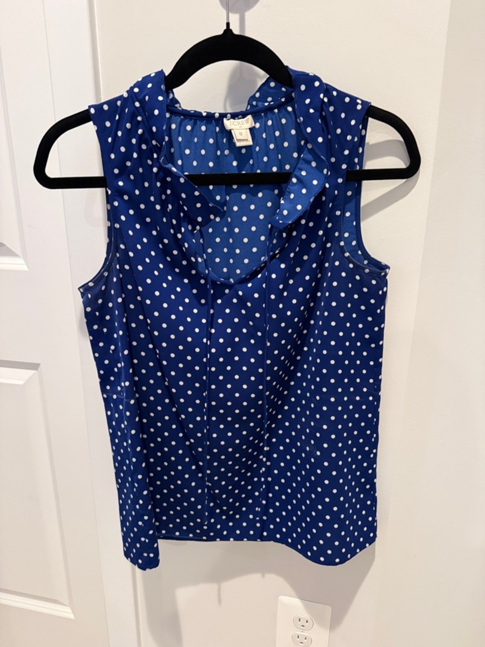 J. Crew Royal Blue Polka Dot Tie-Neck Sleeveless Top